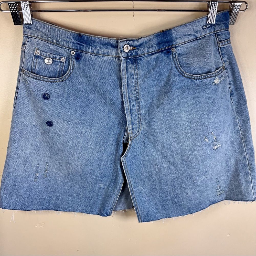 NWT Zara Womens Reconstructed Denim Pant Skirt‎ Samurai Blue Size Large Boho
